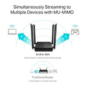 Router TP-Link Archer A64 Dual Band AC1200 černá barva
