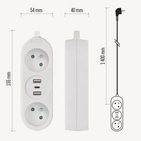 Kabel prodlužovací EMOS 2 x zásuvka, 2x USB, 1x USB-C, 1,4m bílý

 obrázek produktu 6 z 7