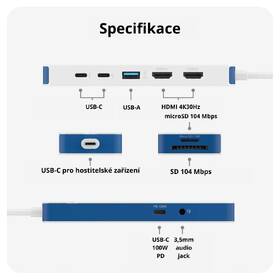 USB Hub HyperDrive Flex 9 Port Dual 4K HDMI USB-C bílý/modrý

 obrázek produktu 5 z 6