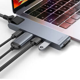 USB Hub Baseus USB-C/2x USB 3.0, USB-C PD, HDMI, RJ45, SD, Micro SD, pro MacBook Pro šedý

 obrázek produktu 4 z 10