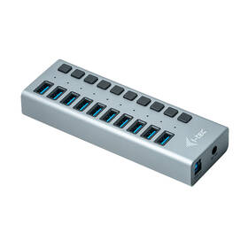 USB Hub i-tec 10x USB 3.0, 48W stříbrná barva
