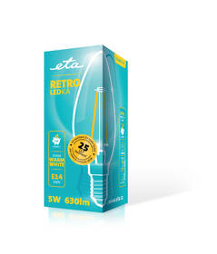 Žárovka LED ETA RETRO LEDka svíčka filiament 5W, E14, teplá bílá 

 obrázek produktu 3 z 3