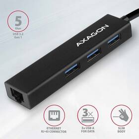 USB Hub Axagon USB 3.2 Gen 1 hub, 3x USB-A + Gigabit Ethernet, kabel USB-A 20cm černý

 obrázek produktu 5 z 7