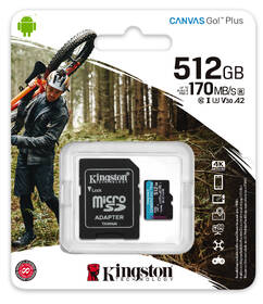 Paměťová karta Kingston MicroSDXC 512GB UHS-I U3 (170R/90W) + adaptér 

 obrázek produktu 2 z 2