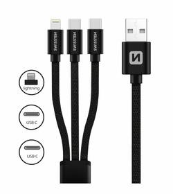 Kabel Swissten 3v1, USB/2x USB-C, Lightning, 1,2 m černý

 obrázek produktu 1 z 2