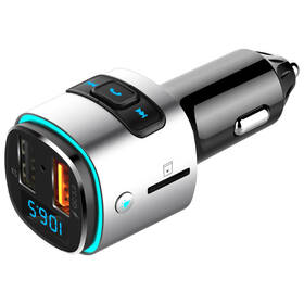 FM Transmitter WG QC 3.0, 1xUSB-A /1x USB-A QC 3.0 (18W stříbrná barva
