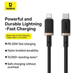 Kabel Baseus Dura USB-C/Lightning, 20W, 2m černý/zlatý

 obrázek produktu 9 z 16