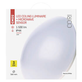 Stropní svítidlo EMOS Cori, kruh, 18W, neutrální bílá, pohybové čidlo bílé

 obrázek produktu 6 z 6