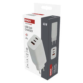 Nabíječka do sítě EMOS GaN, 65W, 1x USB-A/2x USB-C bílá

 obrázek produktu 12 z 14
