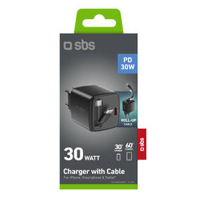 Nabíječka do sítě SBS USB-C, PD, 30 W, integrovaný USB-C kabel 0,75 m černá

 obrázek produktu 1 z 1