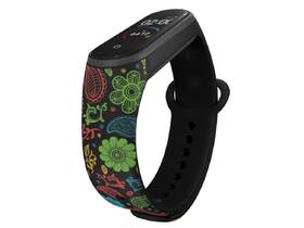Řemínek Mi-Band na Xiaomi Mi Band 5/6 - motiv Barevné květiny, černý 

 obrázek produktu 2 z 3
