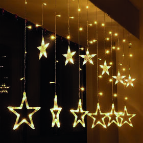 Vánoční osvětlení Solight závěs - hvězdy, šíře 3m, 123LED, IP44, 3xAA, teplá bílá 

 obrázek produktu 1 z 4