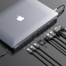 Dokovací stanice Baseus Enjoyment Series USB-C (USB-C PD, 3x USB 3.0, 2x 4K HDMI, VGA, RJ45, 3,5mm Jack, microSD/SD) šedá

 obrázek produktu 5 z 6