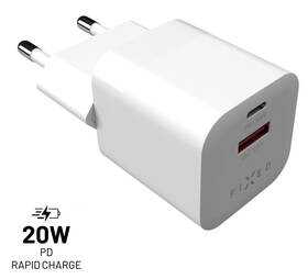 Nabíječka do sítě FIXED Mini s USB-C PD/USB QC 3.0, 20W bílá barva
