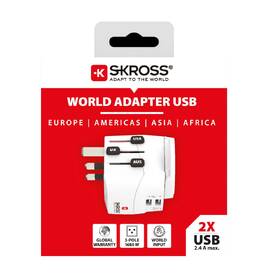 Cestovní adaptér SKROSS PRO Light USB World, UK+USA+Austrálie/Čína, 2x USB-A, vč. adaptéru 
