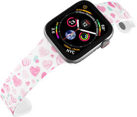 Řemínek Mi-Band na Apple Watch 38/40/41 mm - motiv Růžová a modrá srdíčka, bílý 

 obrázek produktu 3 z 3