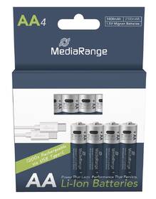Baterie nabíjecí MediaRange MRBAT161, USB-C Li-Ion baterie Mignon AA, 1,5V, 1400 mAh (4ks) stříbrná/modrá

 obrázek produktu 3 z 4