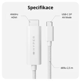 Kabel Hyper 4K USB-C / HDMI, 2,5 m bílý

 obrázek produktu 1 z 7