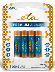 Baterie alkalická ETA ALKALINE AAA, LR03, blistr 4ks 

 obrázek produktu 1 z 1