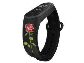 Řemínek Mi-Band na Xiaomi Mi Band 5/6 - motiv Červená růže, černý 

 obrázek produktu 2 z 3