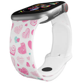 Řemínek Mi-Band na Apple Watch 42/44/45/49 mm - motiv Růžová a modrá srdíčka, bílý 

 obrázek produktu 2 z 3