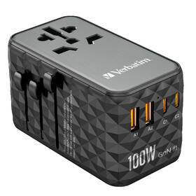 Cestovní adaptér Verbatim UTA-06 GaN III, 2x USB-C PD 100W & QC 4+, 2x USB-A QC 3.0 černý

 obrázek produktu 1 z 11