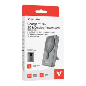 Powerbanka Verbatim magnetická, bezdrátová Charge 'n' Go C+C, displej, 10000 mAh šedá

 obrázek produktu 7 z 8