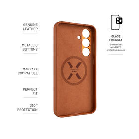 Kryt na mobil FIXED MagLeather s podporou MagSafe na Samsung Galaxy S25+ hnědá barva
