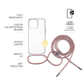 Kryt na mobil FIXED Pure Neck s růžovou šňůrkou na krk na Apple iPhone 15 Pro průhledný

 obrázek produktu 3 z 3