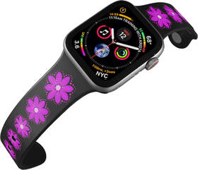 Řemínek Mi-Band na Apple Watch 42/44/45/49 mm - motiv Fialová květina, černý 

 obrázek produktu 3 z 3