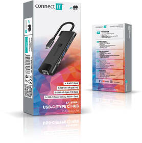 USB Hub Connect IT USB-C/RJ45, HDMI, 2x USB 3.2, USB-C PD 100W šedý

 obrázek produktu 4 z 4