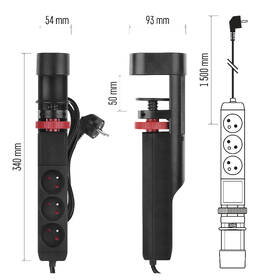 Kabel prodlužovací EMOS 3x zásuvka, 2×USB-A + 1×USB-C, uchycení na stůl, vypínač, 1,5m černý

 obrázek produktu 10 z 14