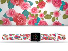 Řemínek Mi-Band na Apple Watch 38/40/41 mm - motiv Červené růžičky, bílý 

 obrázek produktu 1 z 3