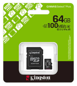 Paměťová karta Kingston Canvas Select Plus MicroSDXC 64GB UHS-I U1 (R100)/W30 + adaptér černá

 obrázek produktu 2 z 2