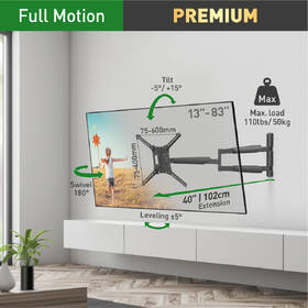 Držák TV Barkan BM443XL, polohovatelný, pro úhlopříčky 13" až 83", nosnost 50 kg černý

 obrázek produktu 2 z 4