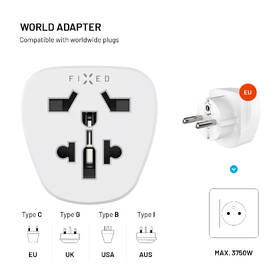 Cestovní adaptér FIXED pro UK, US, AUS do EU zásuvek bílý

 obrázek produktu 2 z 5