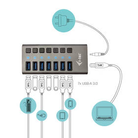 USB Hub i-tec 7x USB 3.0, 36W stříbrný

 obrázek produktu 2 z 4