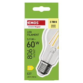 Žárovka LED EMOS Filament A60, 5,9 W, E27, teplá bílá 

 obrázek produktu 4 z 7