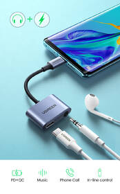 Redukce UGREEN USB-C/USB-C PD + 3.5mm Jack šedá barva
