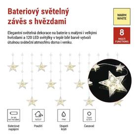 LED řetěz EMOS vánoční závěs – hvězdy, 170x85 cm, 3x AA, venkovní i vnitřní, teplá bílá, časovač průhledný

 obrázek produktu 1 z 4