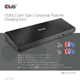 Dokovací stanice Club3D USB-C (5xUSB/USB-C/3xHDMI/2xDP/Ethernet/Audio), Triple 4K napájecí adaptér 

 obrázek produktu 2 z 10