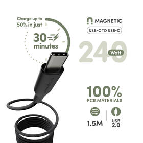 Kabel PanzerGlass empower USB-C/USB-C, 240 W, magnetický, 1,5m černý

 obrázek produktu 4 z 6