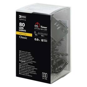 Vánoční osvětlení EMOS 80 LED řetěz, 3×AA, IP44, 5,6m, teplá bílá, časovač 

 obrázek produktu 5 z 5