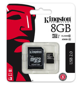 Paměťová karta Kingston 8GB UHS-I U1 (45R/10W) + adapter 
