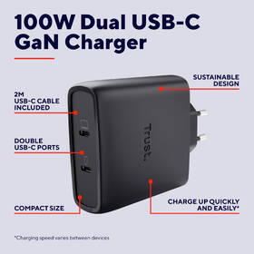 Nabíječka do sítě Trust MAXO 100W 2-Port GaN, USB-C černý

 obrázek produktu 9 z 14