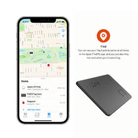 Lokátor FIXED Tag Card s podporou Find My, bezdrátové nabíjení černá barva
