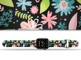 Řemínek Mi-Band na Apple Watch 42/44/45/49 mm - motiv Květy a větvičky, černý 

 obrázek produktu 1 z 3