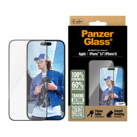 Tvrzené sklo PanzerGlass Ultra-Wide Fit na Apple iPhone 16/15 s instalačním rámečkem 

 obrázek produktu 1 z 4