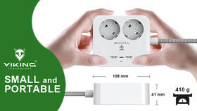 Kabel prodlužovací Viking AC23, 2x zásuvka, 2x USB, 1x USB-C, 1,5m bílá barva

