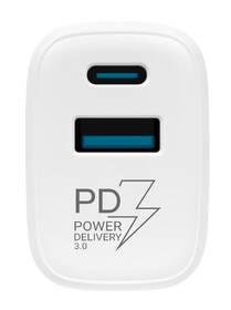 Nabíječka do sítě TESLA Power Charger T220, 1× USB, 1× USB-C 25 W PD 3.0 bílá barva
